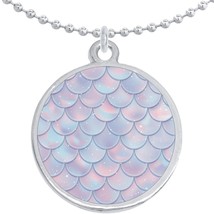 Mermaid Scales Pink Purple Blue Round Pendant Necklace Beautiful Fashion Jewelry - £8.60 GBP