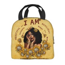 African Woman Lunch Bag Reusable With Front Pocket Zipper Closure Leakproof Insu - £18.32 GBP