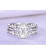 2Ct Oval Cut Diamond Halo Wedding Engagement Trio Ring Set 14k White Gol... - £95.88 GBP