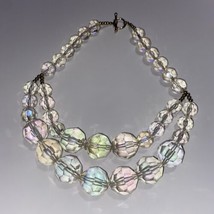 Vintage Faceted Beaded Necklace With Clear Iridescent AB Plastic &amp; Gradu... - £9.02 GBP