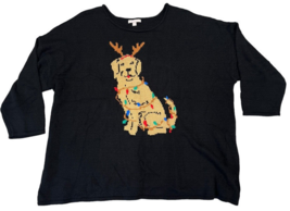 Woman Within Black Acrylic Christmas Dog with Antlers String Lights Sweater 4X - £15.96 GBP