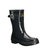 Joules Kelly Welly Rain Boot Gloss Black Gold Stripe Buckle Size 7 US NE... - £35.86 GBP