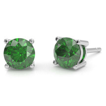 Lab-Created Emerald 5mm Round Stud Earrings in 14k White Gold - £239.00 GBP