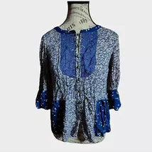 Maeve by Anthropologie Blue Embroidered Blouse Size 0 Oversized - $15.00