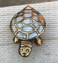 Antique Tortoise Solid Brass Turtle Mother Pearl Lidded Hinge Ashtray Trinket - £21.31 GBP