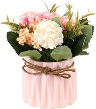 Artificial Hydrangea Bouquet with Small Ceramic Vase Fake Silk Variety Flower Ba - £22.75 GBP