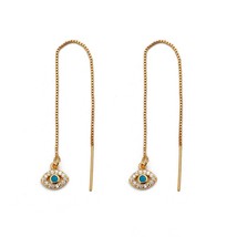 Lucky Eye Fatima Hamsa Hand  Drop Earrings Gold Color Tassel Chain Long Dangle E - £7.61 GBP