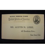 U. S. Postal reply Card UY3m Preprinted Unused San Jose California 17-c - $9.89