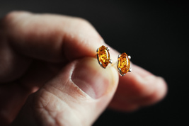 Dainty tiny amber earrings. Sterling silver with honey Baltic amber.  - £25.80 GBP