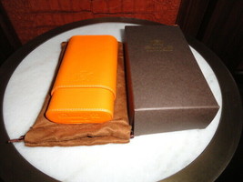 Brizard and Co Orange Leather Cigar Case with Suede Pouch NIB - £152.45 GBP