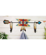 Southwestern Boho Chic Aztec Turquoise Arrow Feathers 3-Pegs Wall Hooks ... - £26.33 GBP