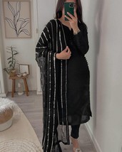 Eid Partywear black Kurta with Pent and dupatta Pakistani Designer heavy 3 piece - £43.10 GBP