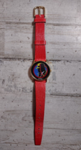 Vintage Disney Dick Tracy Wrist Watch Goldtone with Red Leather Band *PARTS* - £11.05 GBP