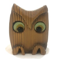 Abstract Hand-Carved Wooden Owl  3.5&quot; Tall Felt Eyes - £19.43 GBP