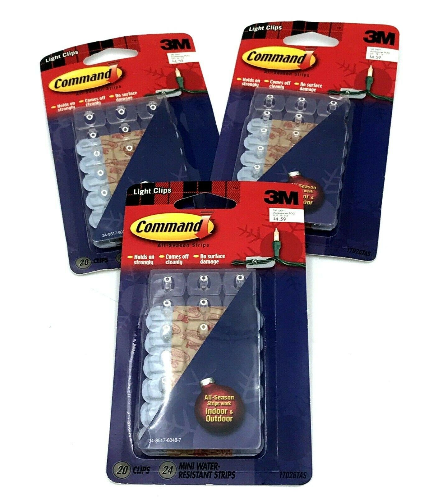 Lot of 3 - 3M Command Light Cord Clips 20pk each - $12.99