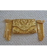 Vintage Gold Sequined Clutch Purse with Gloves (#3070) - £20.74 GBP