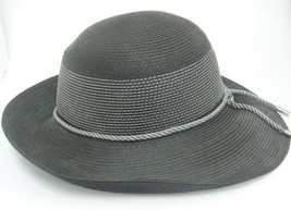 Calvin Klein Womens Black Straw Hat Wide Brim Silver Threads Medium Large - £12.62 GBP