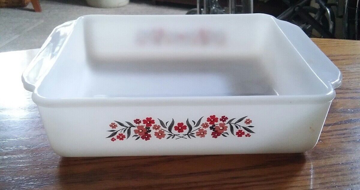 000 Fire King 8&quot; Baking Dish Casserole Square Flowers Floral #452 - $19.99