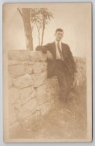 RPPC A Man Photo with Stone Wall c1910 Postcard I23 - $7.95