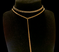 Carisma Layered Necklace Set Black Studded Choker Gold Chain Stone Pendant  - £8.60 GBP