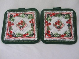 R M Square Pot Holders Pair Tomatos Olives Mushroom Backs Quilted Heat Resistant - £5.42 GBP
