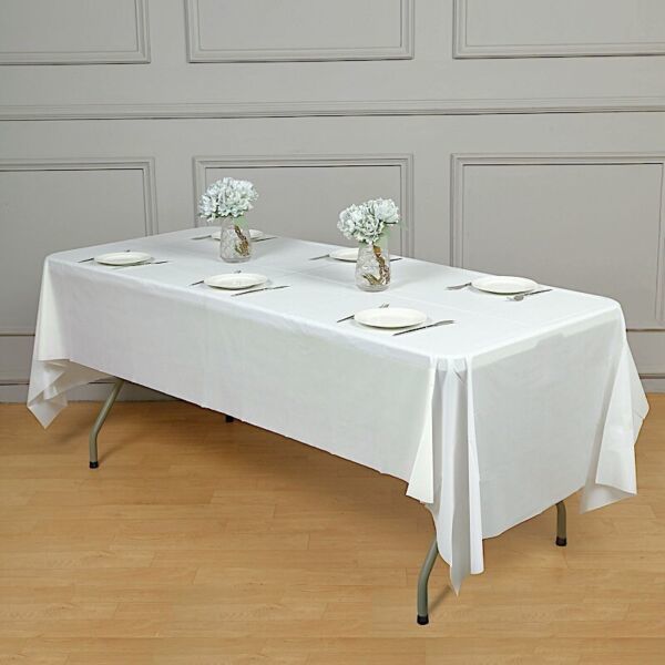 White Rectangle 54X108&quot;&quot; Disposable Plastic Table Cover Tablecloth Party... - $6.42