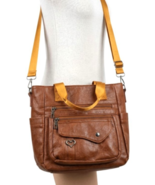 Brown Vegan Leather Multi-Pocket Tote Bag Crossbody Satchel Purse Heart ... - $22.28