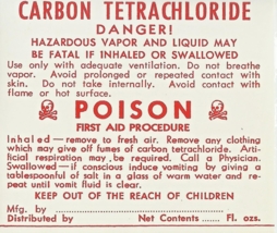 1 Vintage Pharmacy Label CARBON TETRACHLORIDE POISON  Poison w/ Skull an... - $32.55