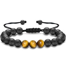 M SHUYUN Tiger Eye Men's Adjustable 8mm Beaded Lava Rock Bracelet - $196.77 MXN