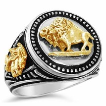 10 Karat Gold American Buffalo Mens silver Coin ring - £231.13 GBP