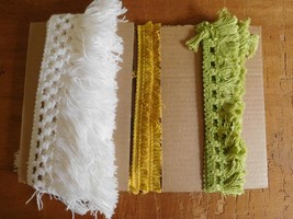 Crafts Sewing Lot 3 Fringe Trim Gold White Green 5-3/4 Yds NEW (11CC) - £12.77 GBP