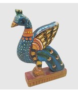 Vintage Hand Painted Wooden Peacock Figurine Vintage Peacock Folk Art - £13.43 GBP