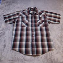 Plains Shirt Men Large Short Sleeve Snap Button Up Casual Brown Plaid We... - £14.70 GBP