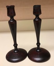 Antique Mahogany Shaker Wood Candle Stick Holders 9” Primitive Felt Bott... - £74.49 GBP
