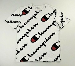 Champion White Short Sleeve T Shirt Large Diagonal Spell Out Logo Mens M... - $39.99