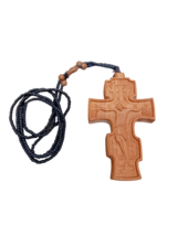 4&quot; Natural Wood Carved Russian Orthodox Pectoral Cross with Beaded Chain... - $26.00