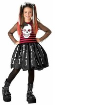 Girls Skeleton Punk Black Red Dress &amp; Headband 2 Pc Halloween Costume-size 4/6 - £13.29 GBP