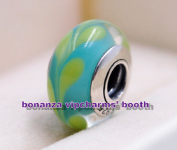 925 Sterling Silver Handmade Bead Aqua / Green  Swirly Swirl Murano Glas... - $120.54 MXN