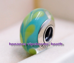 925 Sterling Silver Handmade Bead Aqua / Green  Swirly Swirl Murano Glass Charm - £3.16 GBP