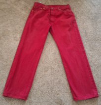 Levis 501 Jeans Men 36x32 (Actual 34x30) Red Denim Button Fly Straight P... - $25.22
