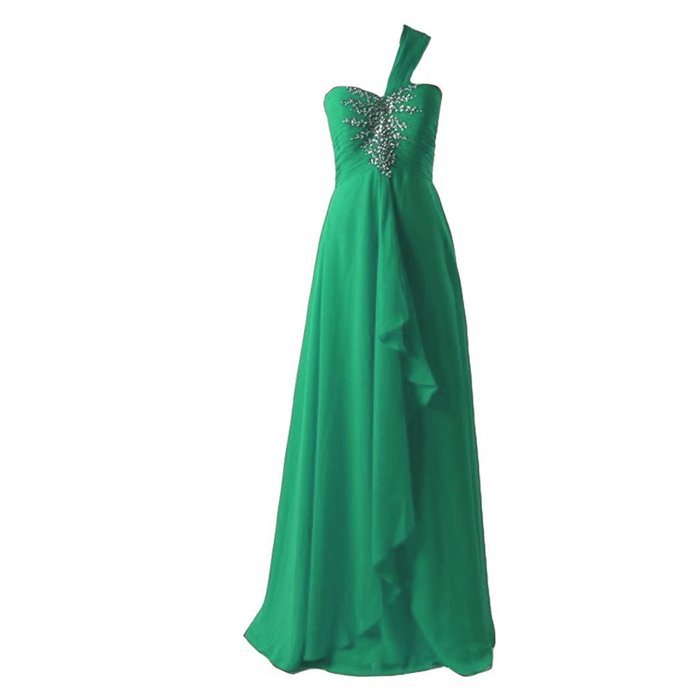 Kivary Women's Simple One Shoulder Crystals Ruffles A Line Chiffon Corset Prom E