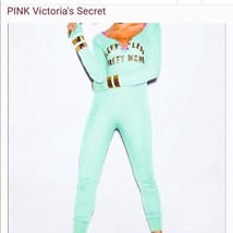 PINK Victoria&#39;s Secret Bling Thermal Pajamas &quot;Sleep Less Party More&quot; Mint Green - £33.62 GBP