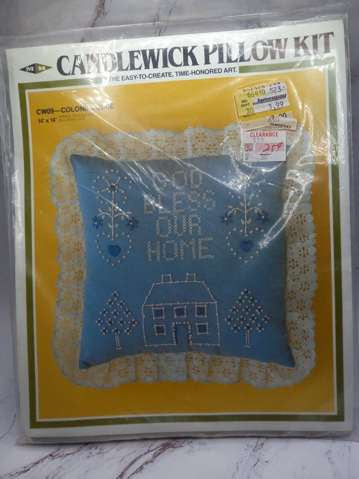 Vintage Candlewick Pillow Embroidery Cross Stitch Kit Bless Our Home - $11.99