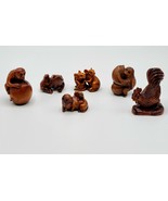 set of 6 antique wood japanese netsuke . signed by the maker - £281.76 GBP