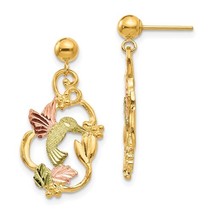 Black Hills Gold 10K Tri Color Hummingbird Dangle Earrings - £224.61 GBP