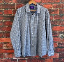 Tallia Men&#39;s Long Sleeve Casual Shirt XXL 18 1/2 Blue Gray Tattersal Plaid - $14.84 CAD