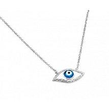 925 Sterling Silver Rhodium Plated Evil Eye Blue Iris Pendant Necklace - £24.04 GBP