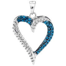 10k White Gold Round Blue Color Enhanced Diamond Heart Love Fashion Pend... - £157.70 GBP