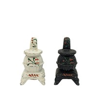 Vintage Salt And Pepper Shakers Cast Iron Pot Belly Stove Used Chip Paint Damage - £6.31 GBP