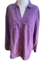 Dress Barn Womens Large Blouse Shirt Purple Button Down Long Sleeve Top ... - $17.82